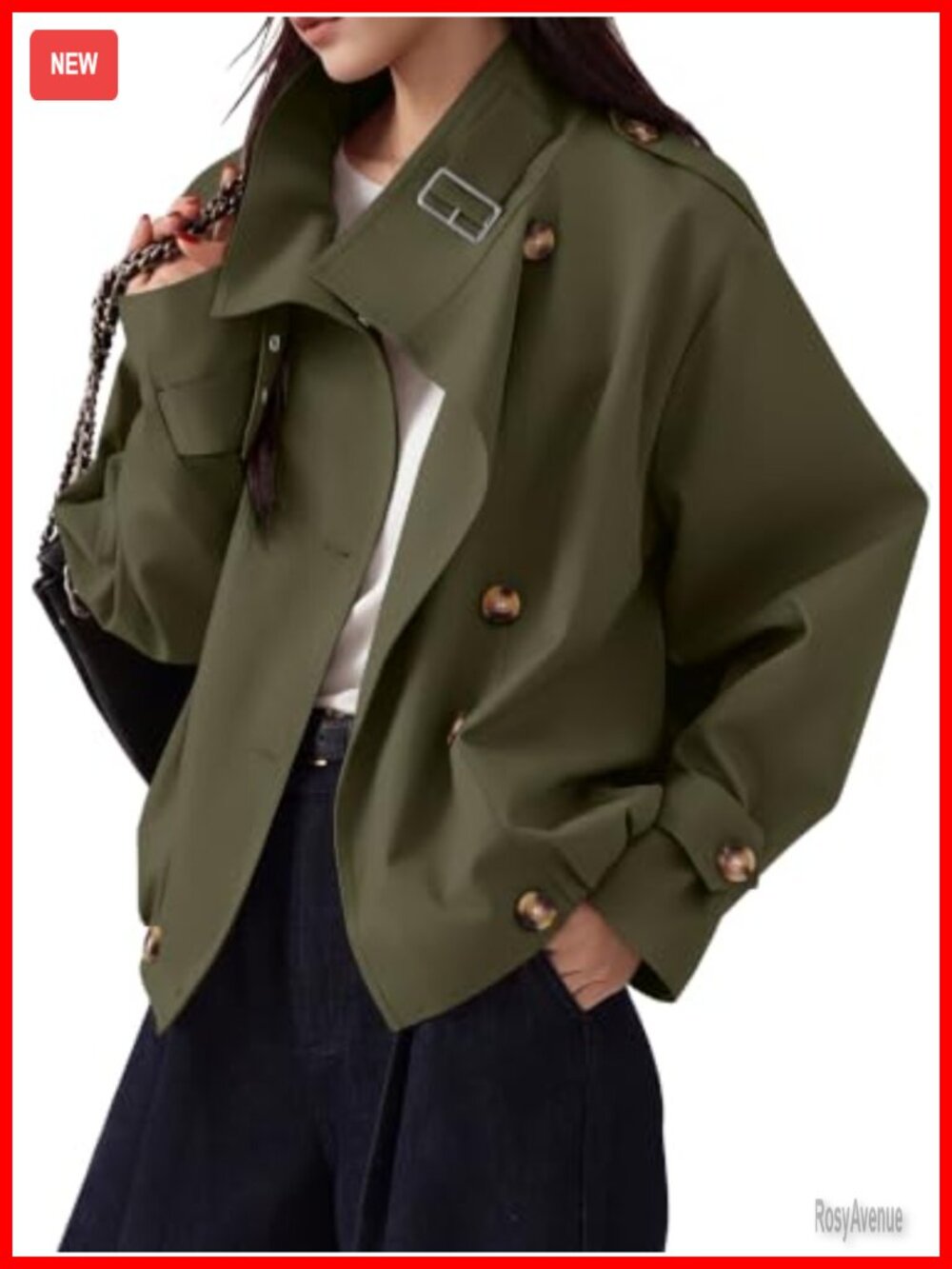 Womens Cropped Trench Coat Button Front Pockets Lightweight Casual Jacket